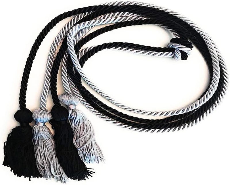 HEPNA Handmade Graduation Honor Cords, 2 PCS 68 Inch,Black and Silver - Image 1